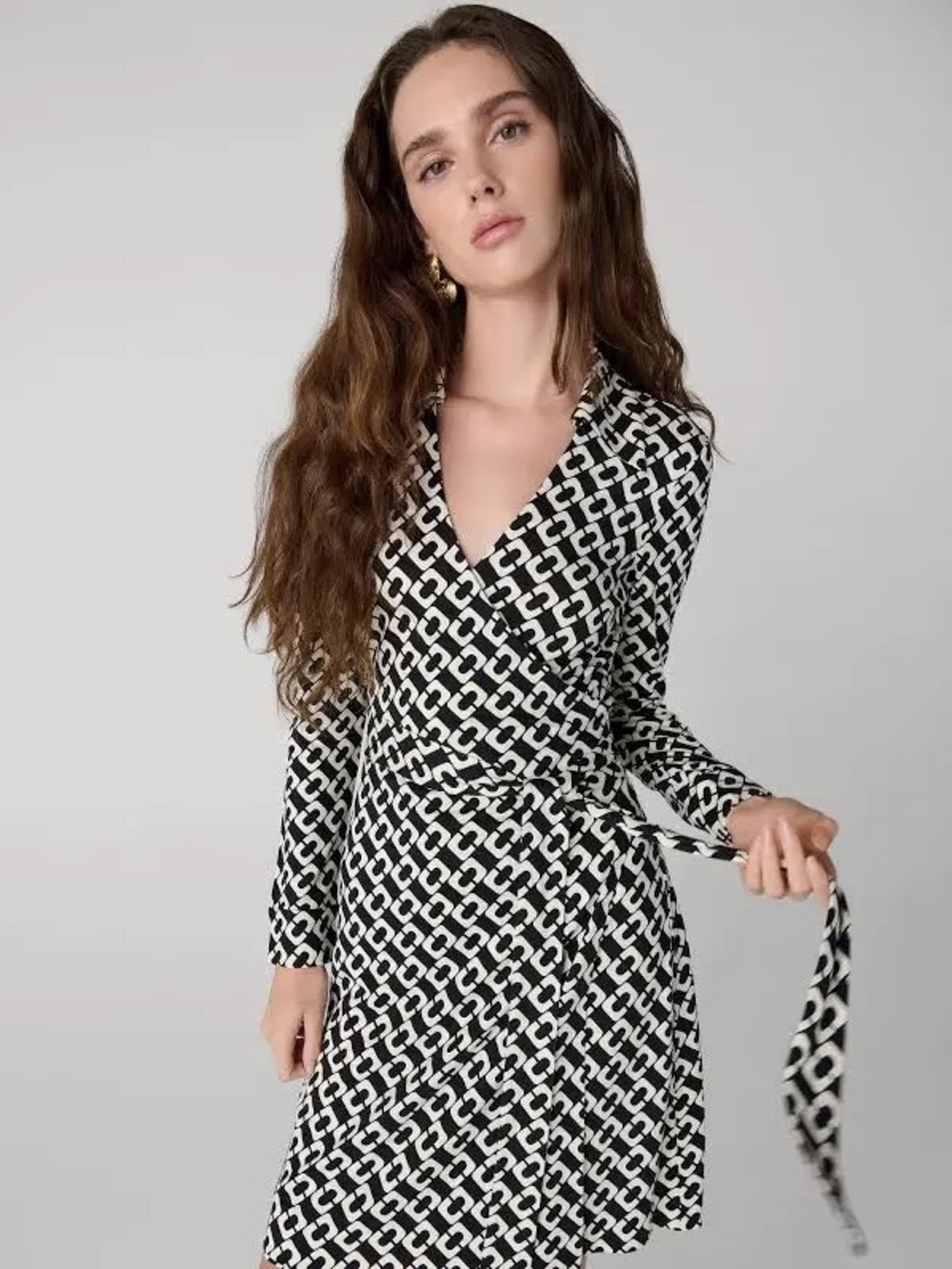Diane Von Furstenberg Black and White Geometric Wrap Dress